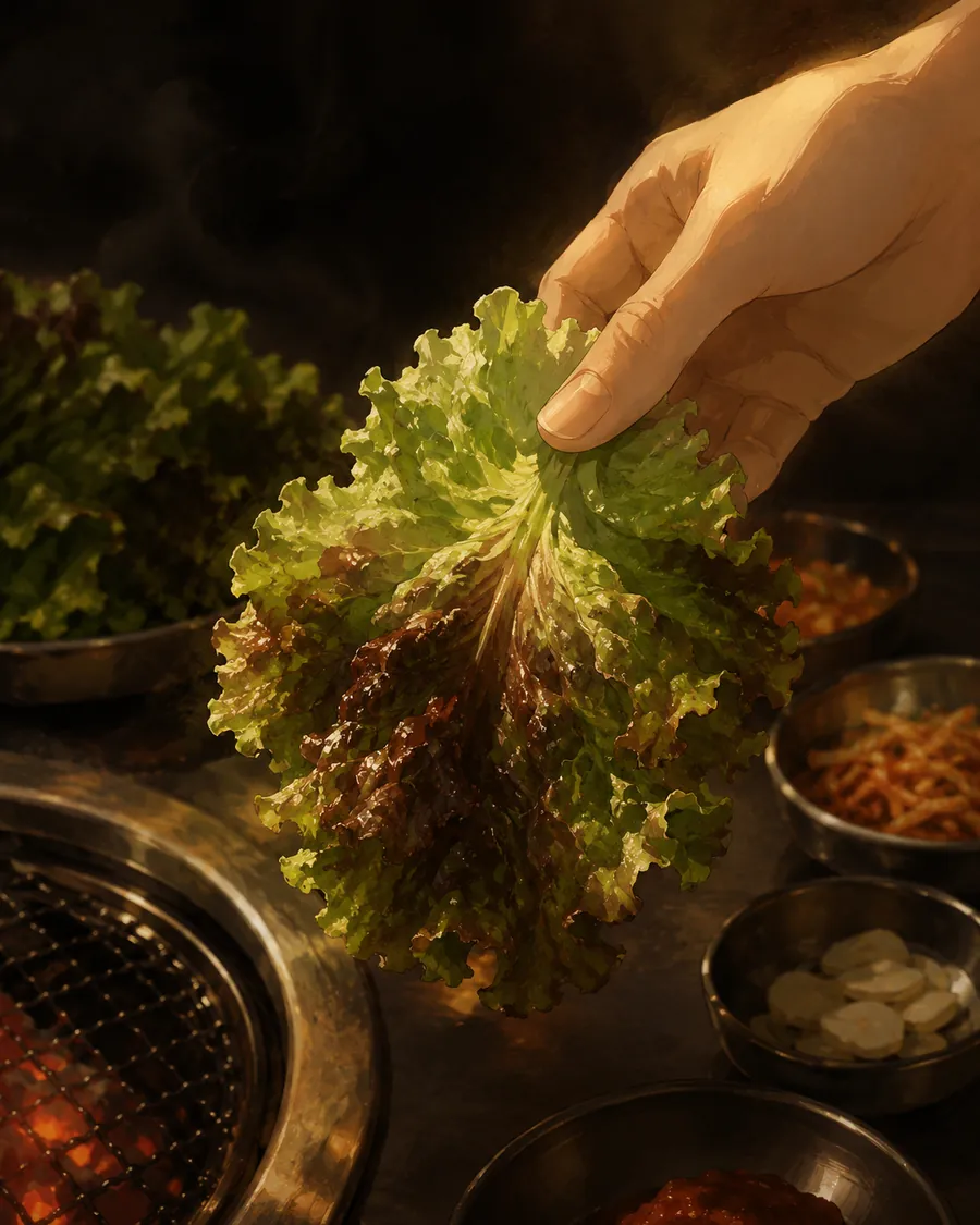 A hand selecting a fresh lettuce leaf